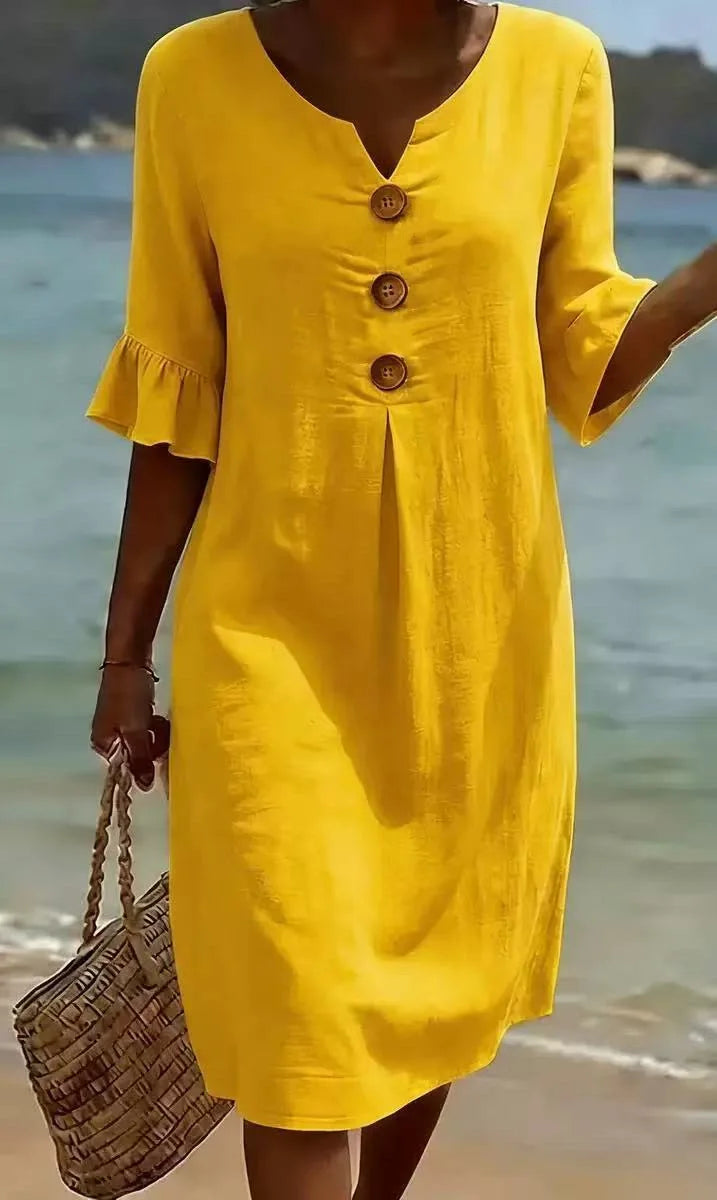 Marlow button-front linen midi dress – view 6