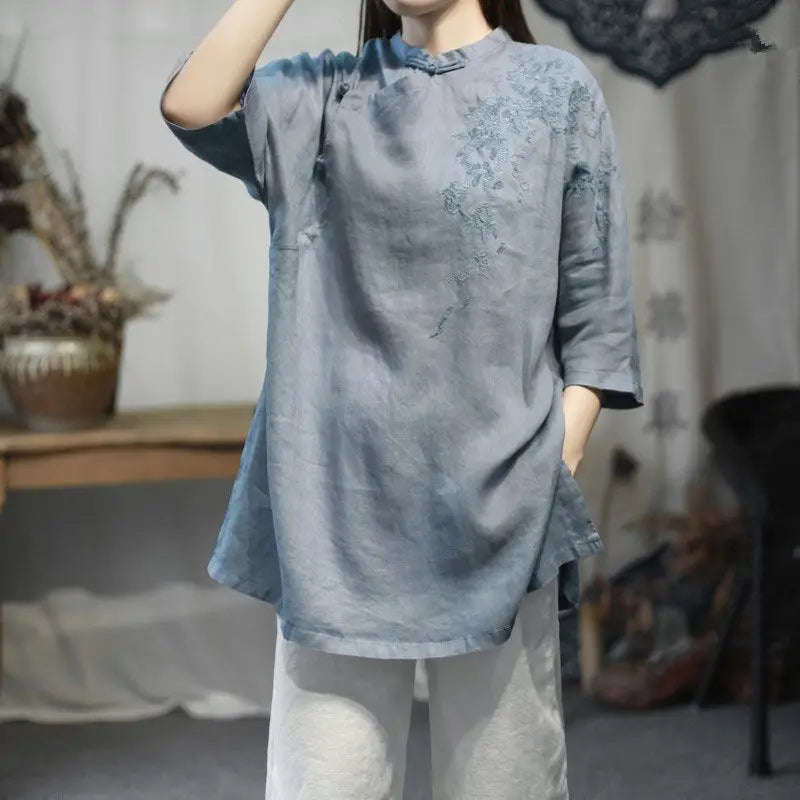 Hazel embroidered linen tunic – view 7