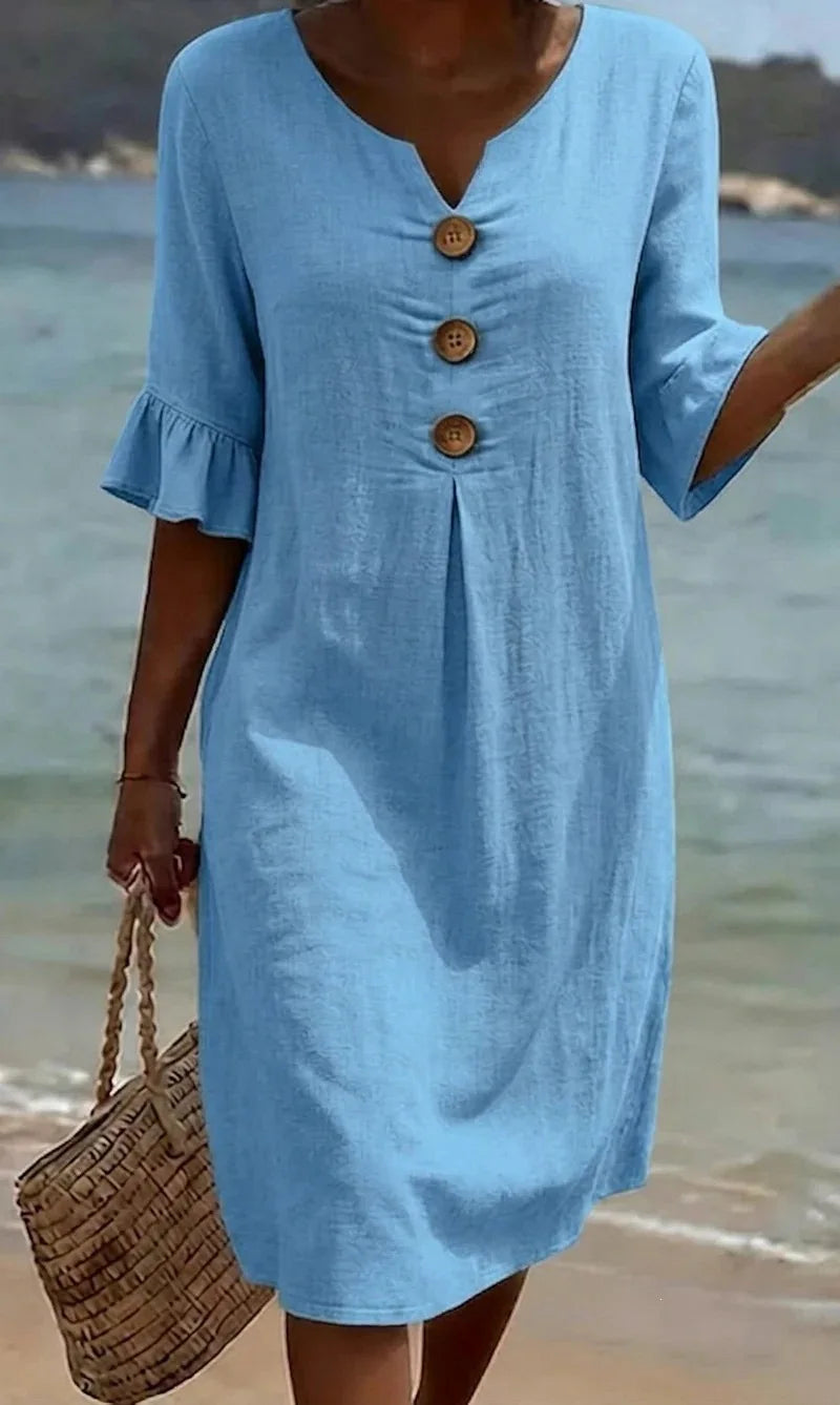 Marlow button-front linen midi dress – view 2