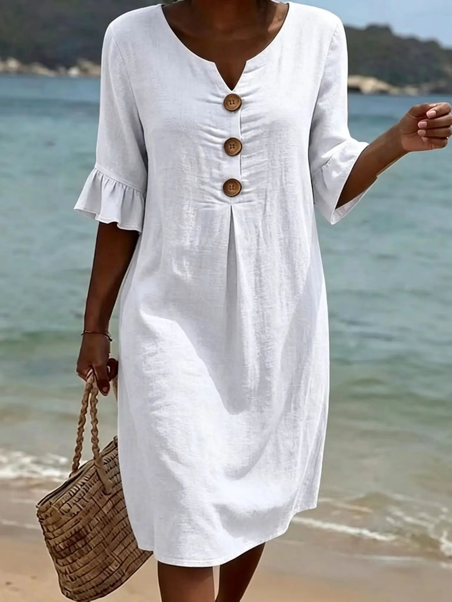 Marlow button-front linen midi dress – view 10