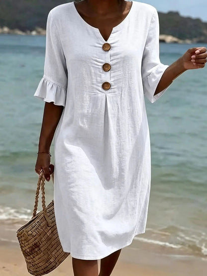 Marlow button-front linen midi dress – view 10