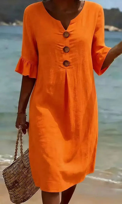 Marlow button-front linen midi dress – view 7