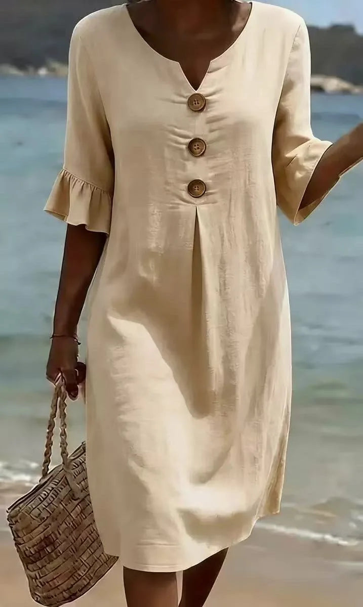 Marlow button-front linen midi dress – view 9
