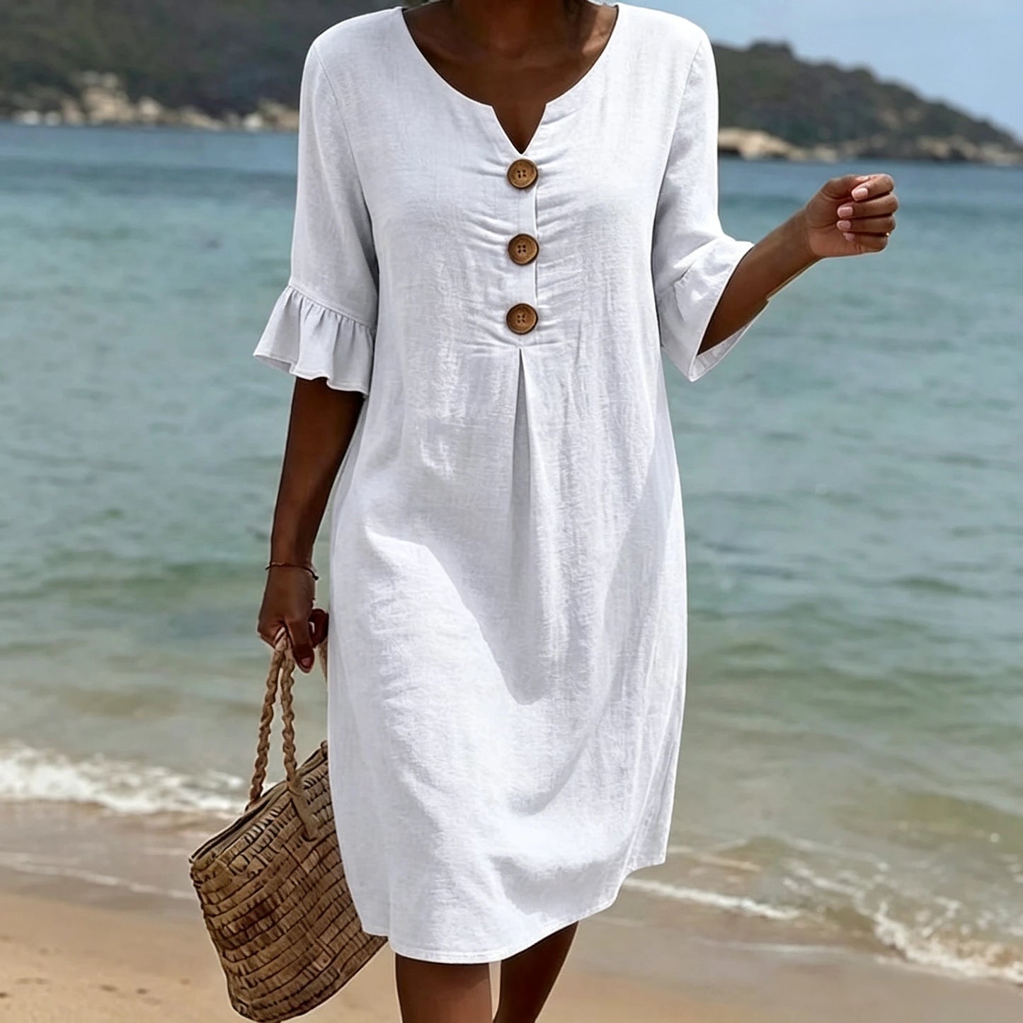 Marlow button-front linen midi dress – view 1